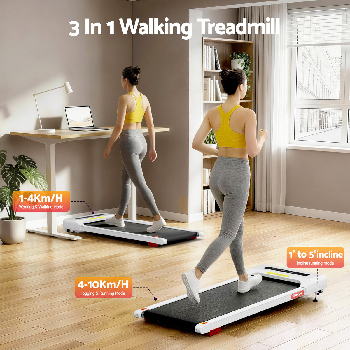 Everfit Electric Walking Pad Treadmill Under Desk 380mm White
