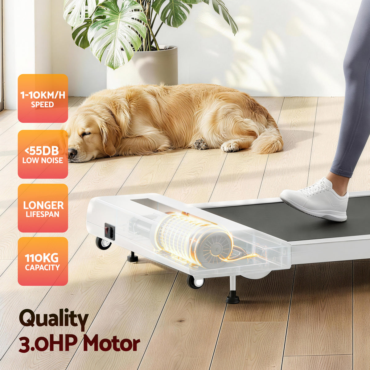 Everfit Electric Walking Pad Treadmill Under Desk 380mm White