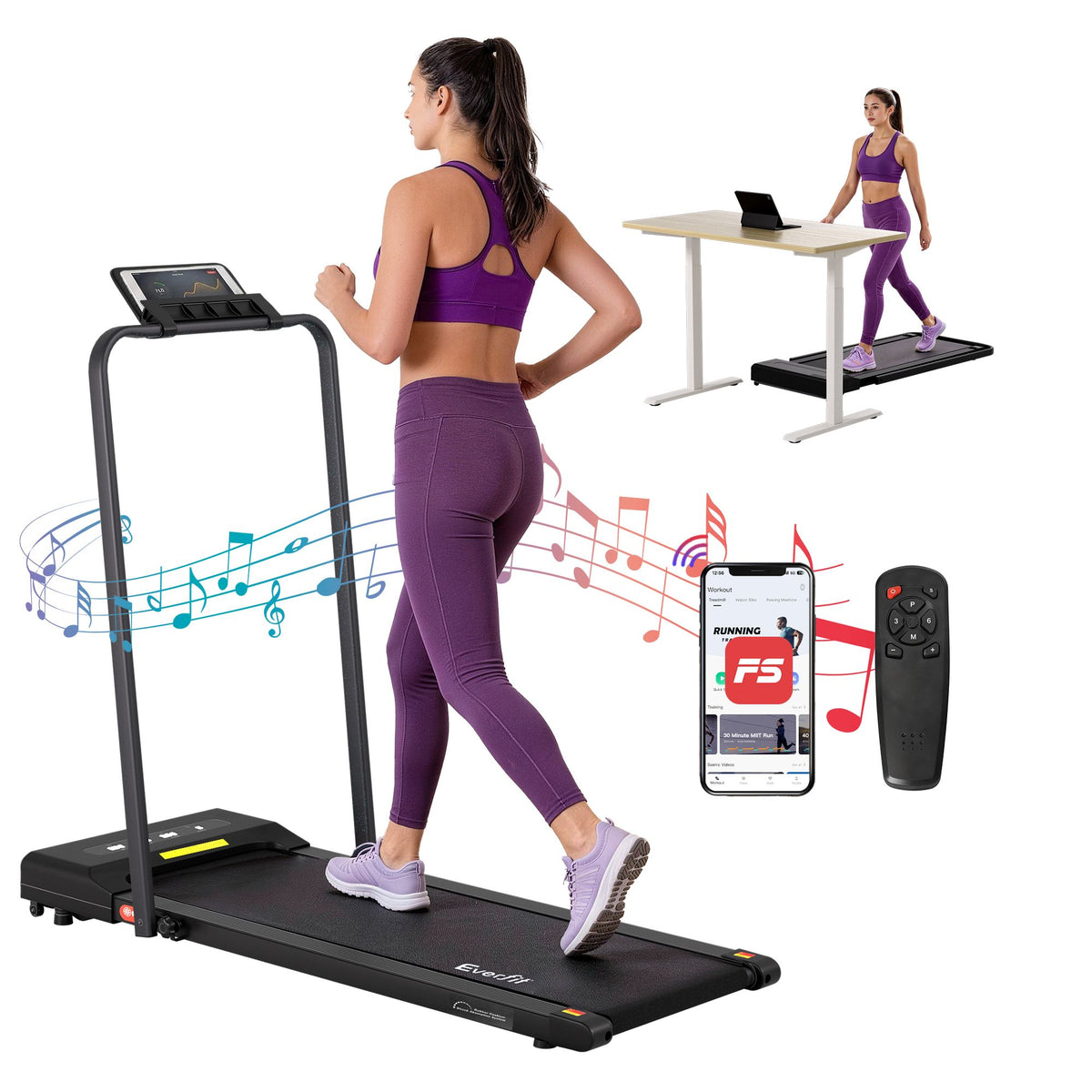 Everfit 2 in 1 Electric Walking Pad Treadmill 380mm Black