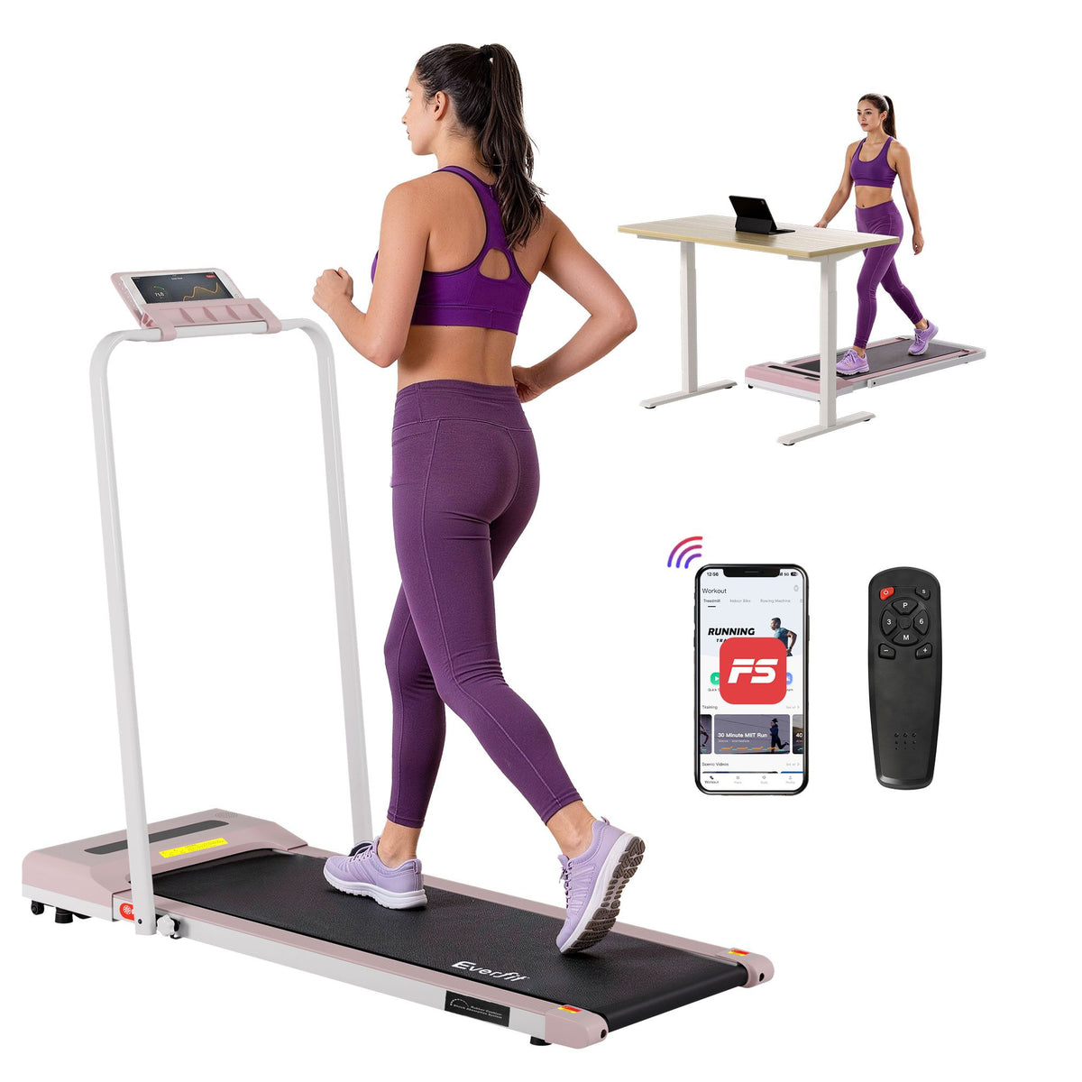 Everfit 2 in 1 Electric Walking Pad Treadmill 380mm Belt Pink