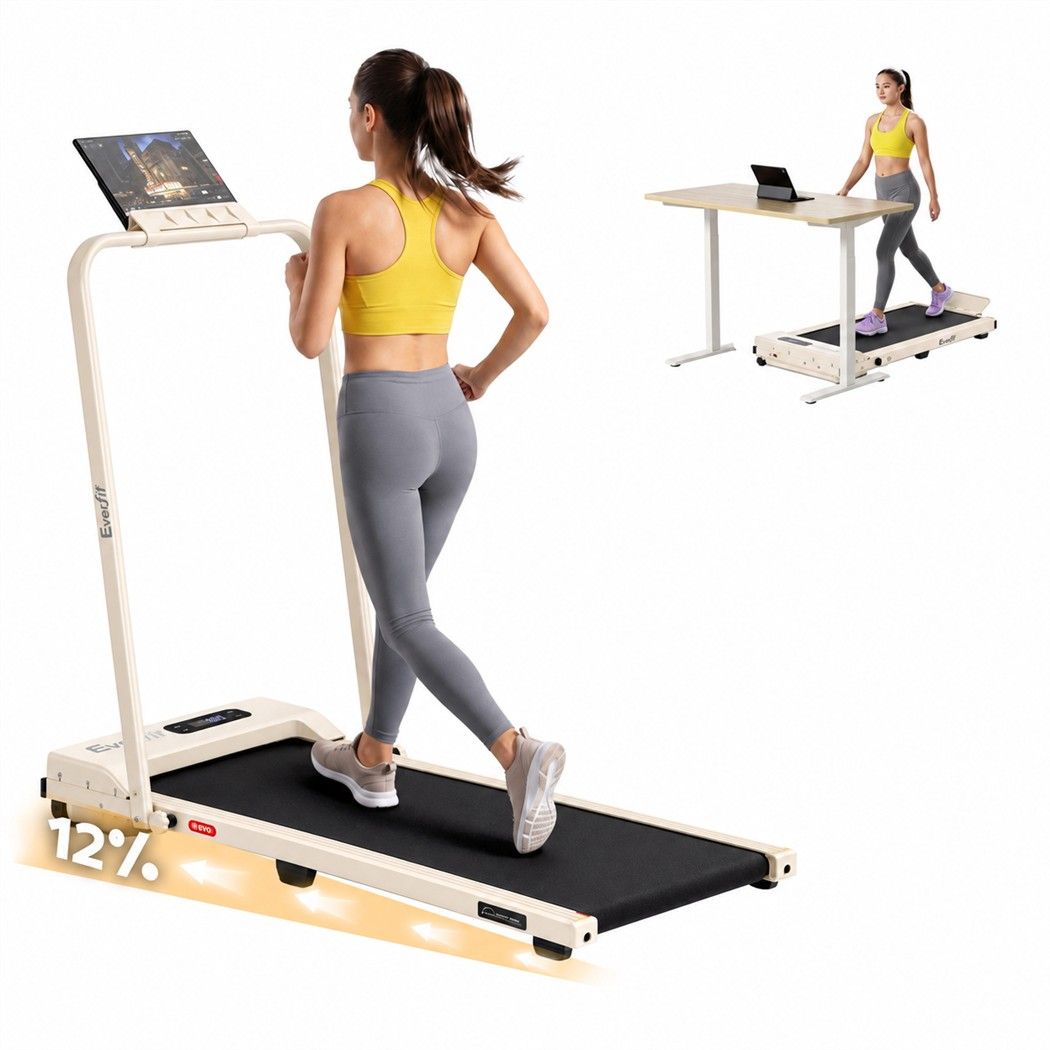 Everfit 3 in 1 Walking Pad Treadmill Foldable 12% Incline Beige