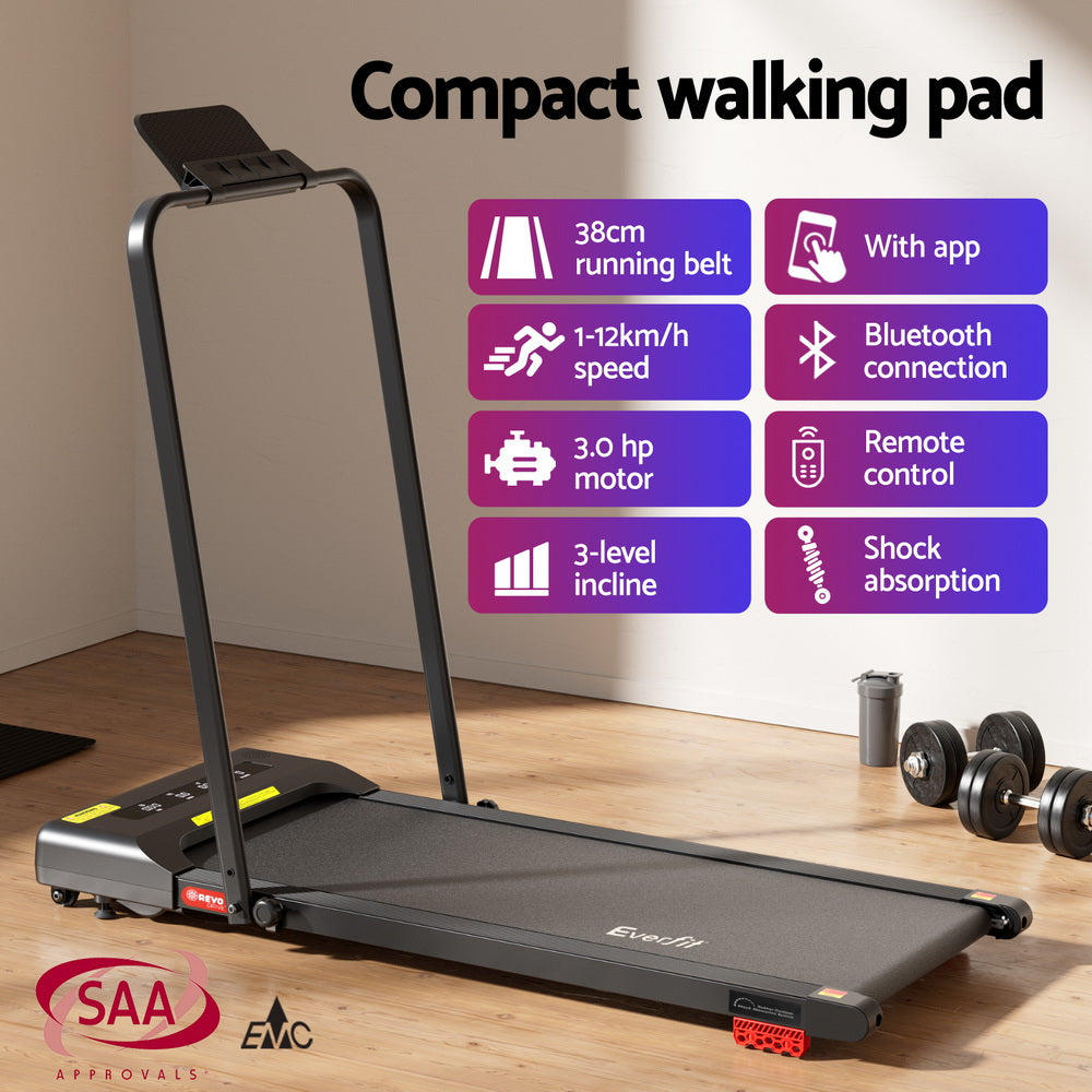 Everfit 380mm Electric Walking Pad Treadmill Incline Black