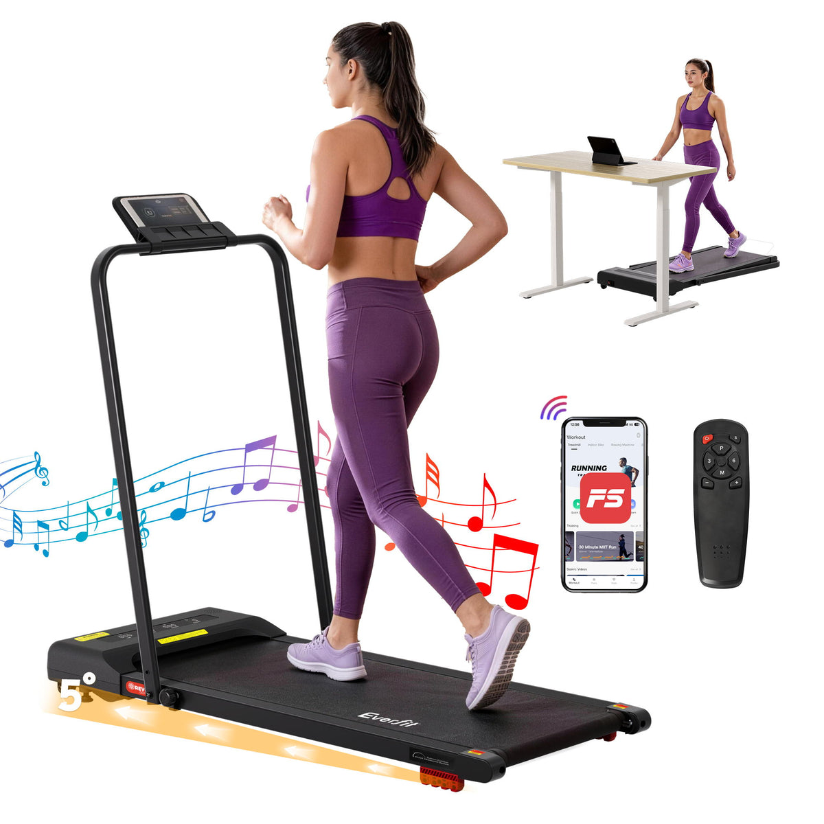 Everfit Electric Walking Pad Treadmill 3 in 1 Under Desk Black