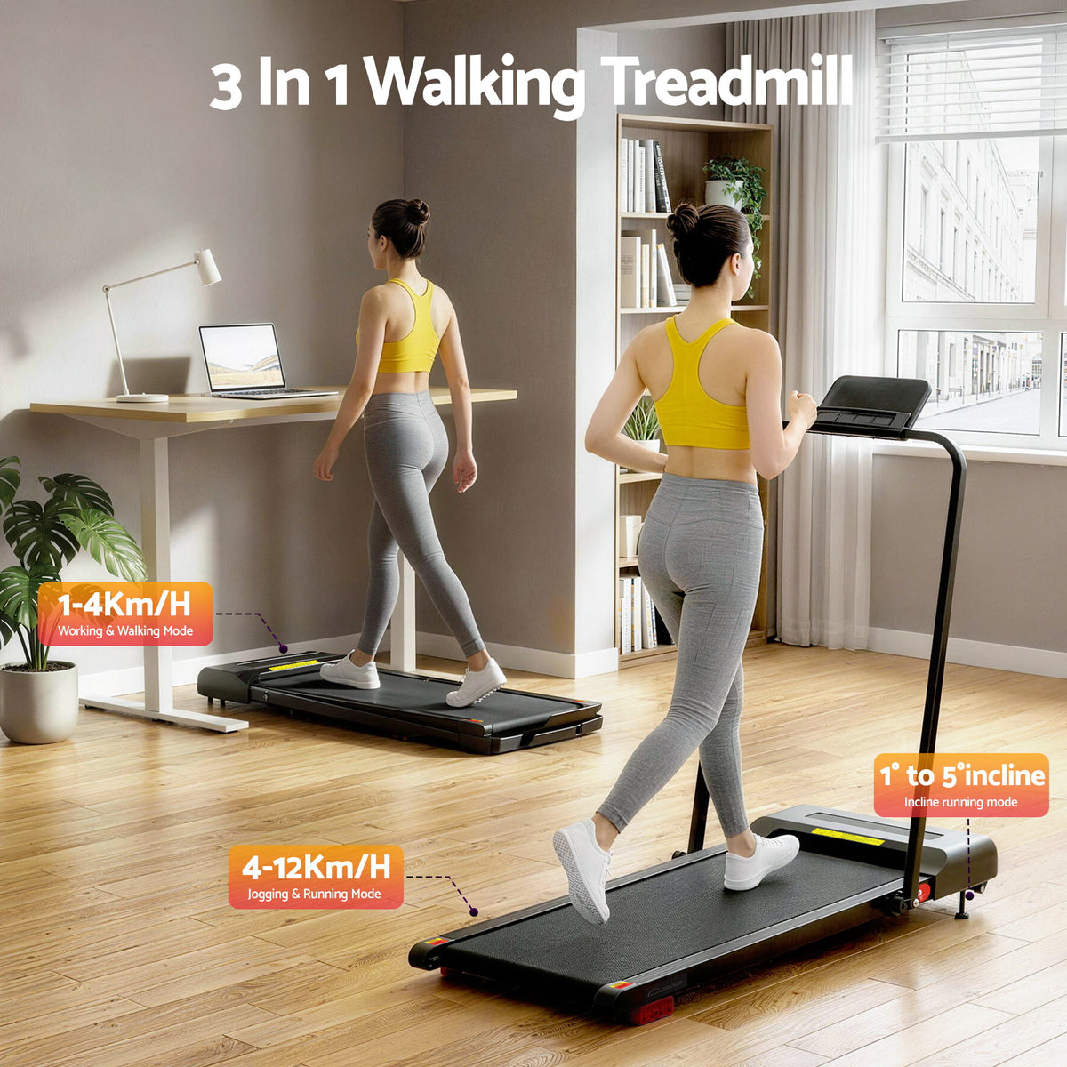 Everfit Electric Walking Pad Treadmill 3 in 1 Under Desk Black