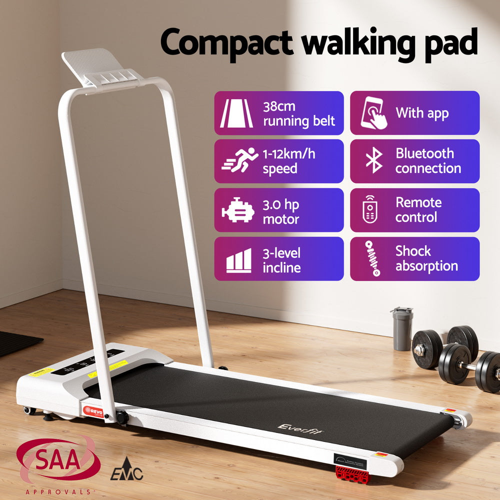 Everfit 380mm Electric Walking Pad Treadmill Incline White