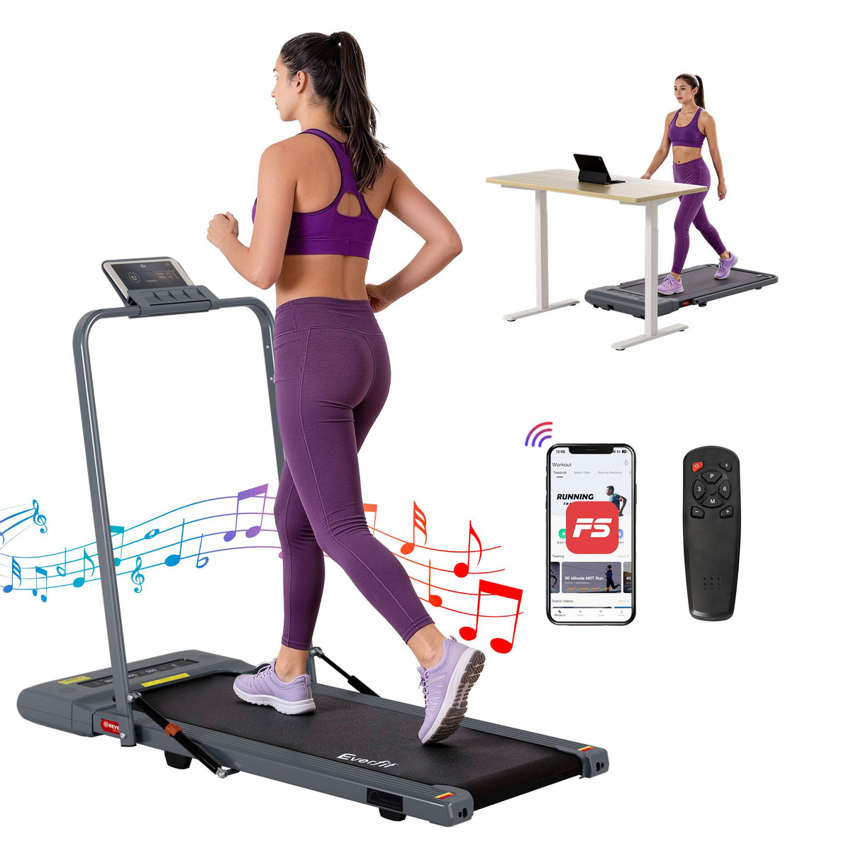 Everfit 2 in 1 Under Desk Electric Treadmill Walking Pad Grey
