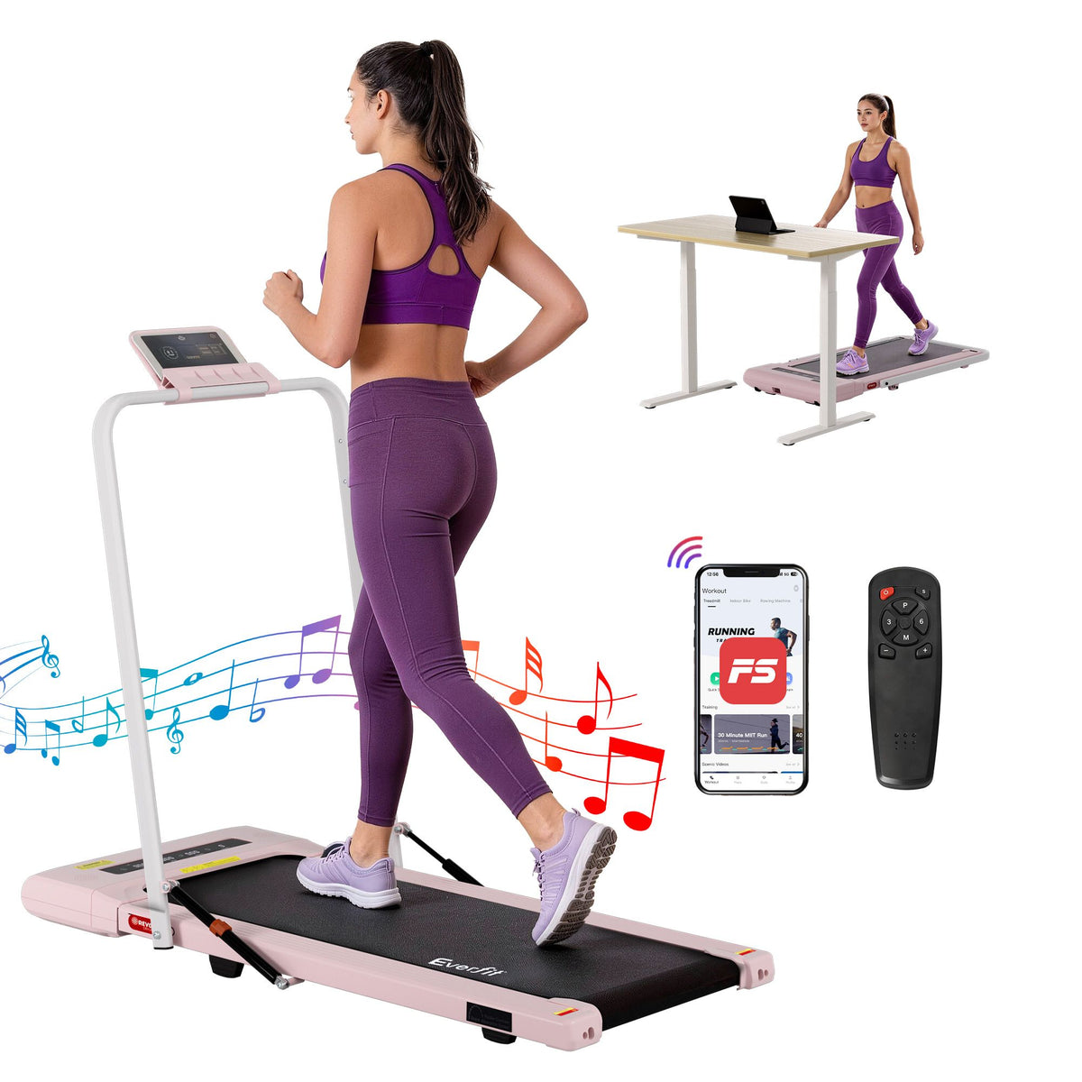 Everfit 2 in 1 Under Desk Treadmill Walking Pad 400mm Pink
