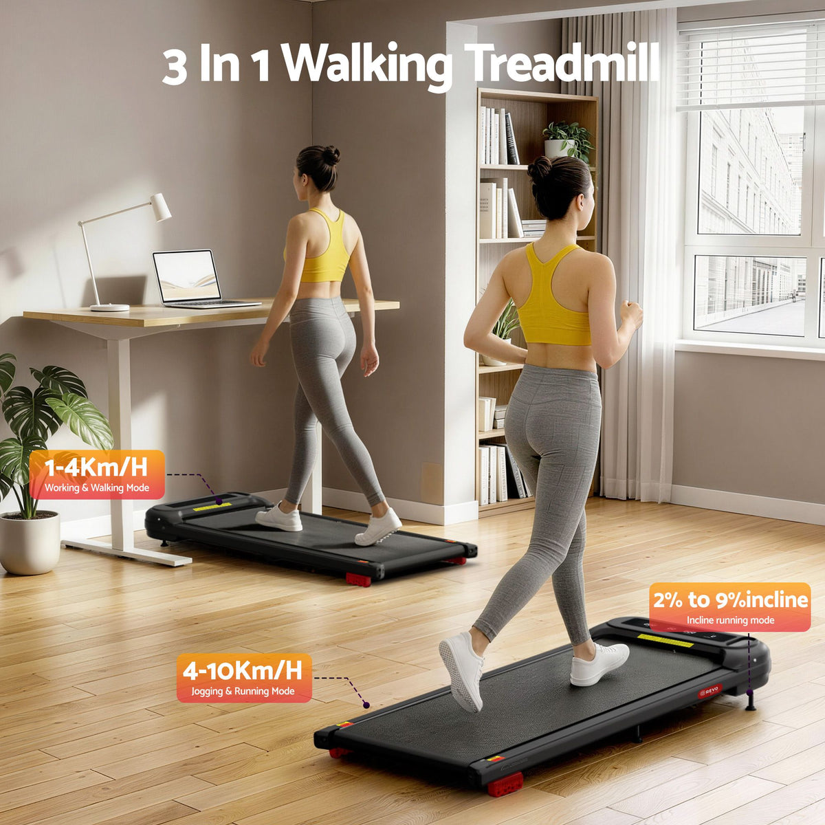 Everfit 3 in 1 Electric Walking Pad Treadmill with Incline Black