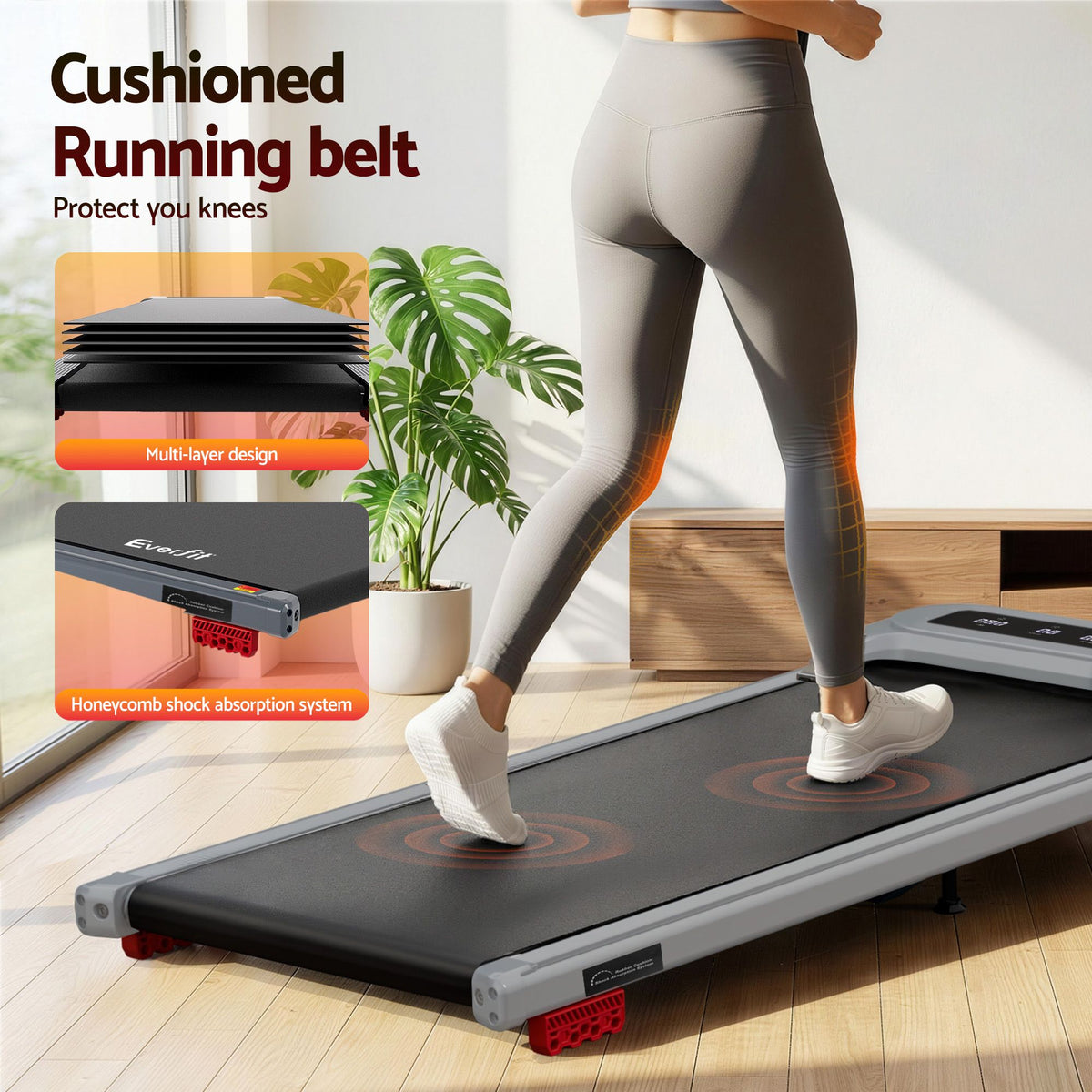 Everfit 3 in 1 Treadmill Electric Walking Pad with Incline Grey