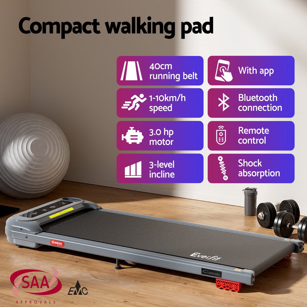 Everfit Electric Walking Pad Treadmill Incline Under Desk Grey