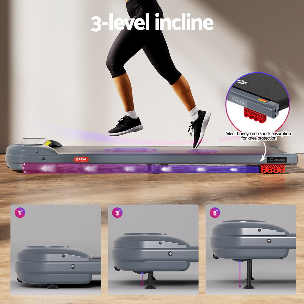 Everfit Electric Walking Pad Treadmill Incline Under Desk Grey