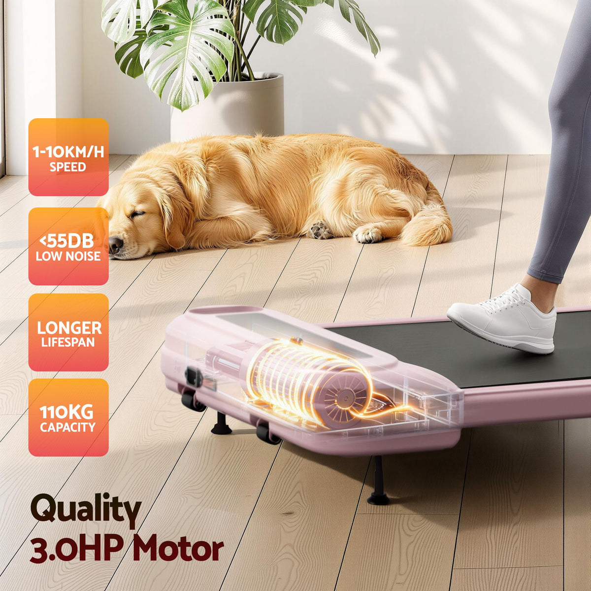 Everfit Under Desk Treadmill Electric Walking Pad with Incline Pink