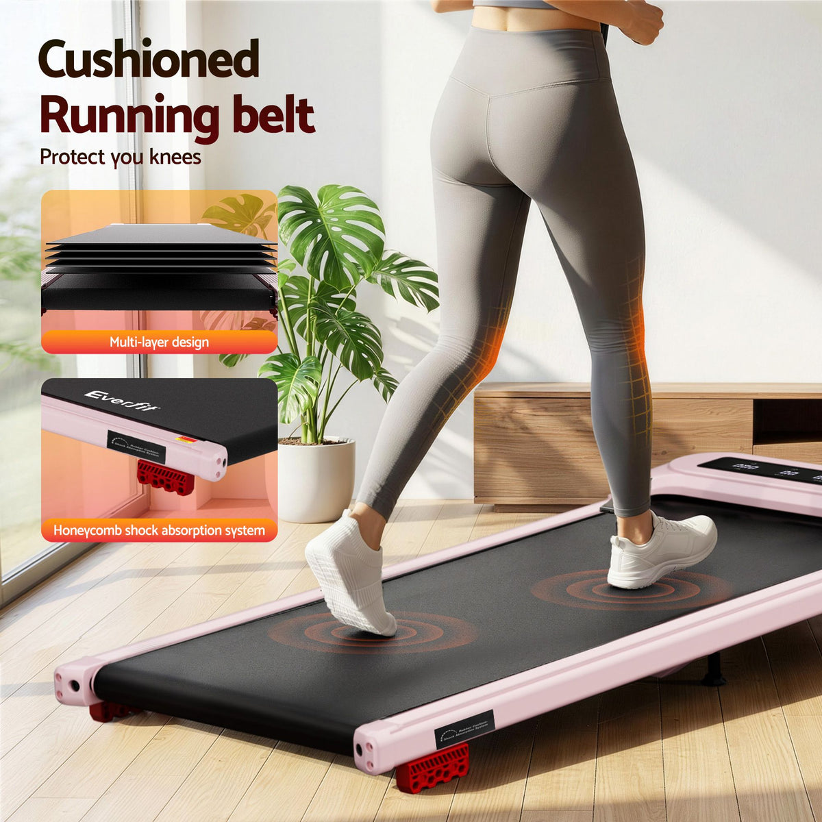 Everfit Under Desk Treadmill Electric Walking Pad with Incline Pink