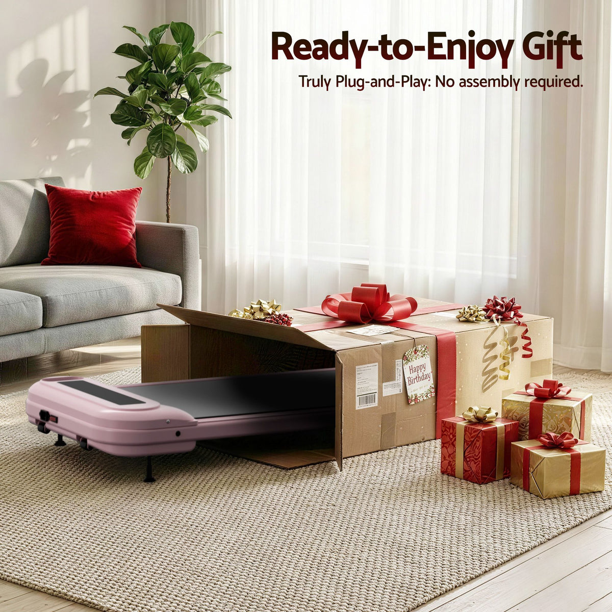 Everfit Under Desk Treadmill Electric Walking Pad with Incline Pink