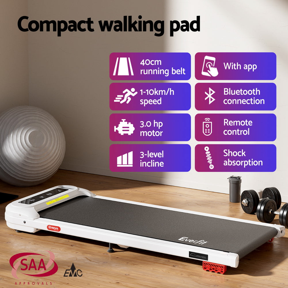 Everfit Electric Walking Pad Treadmill Incline Under Desk White