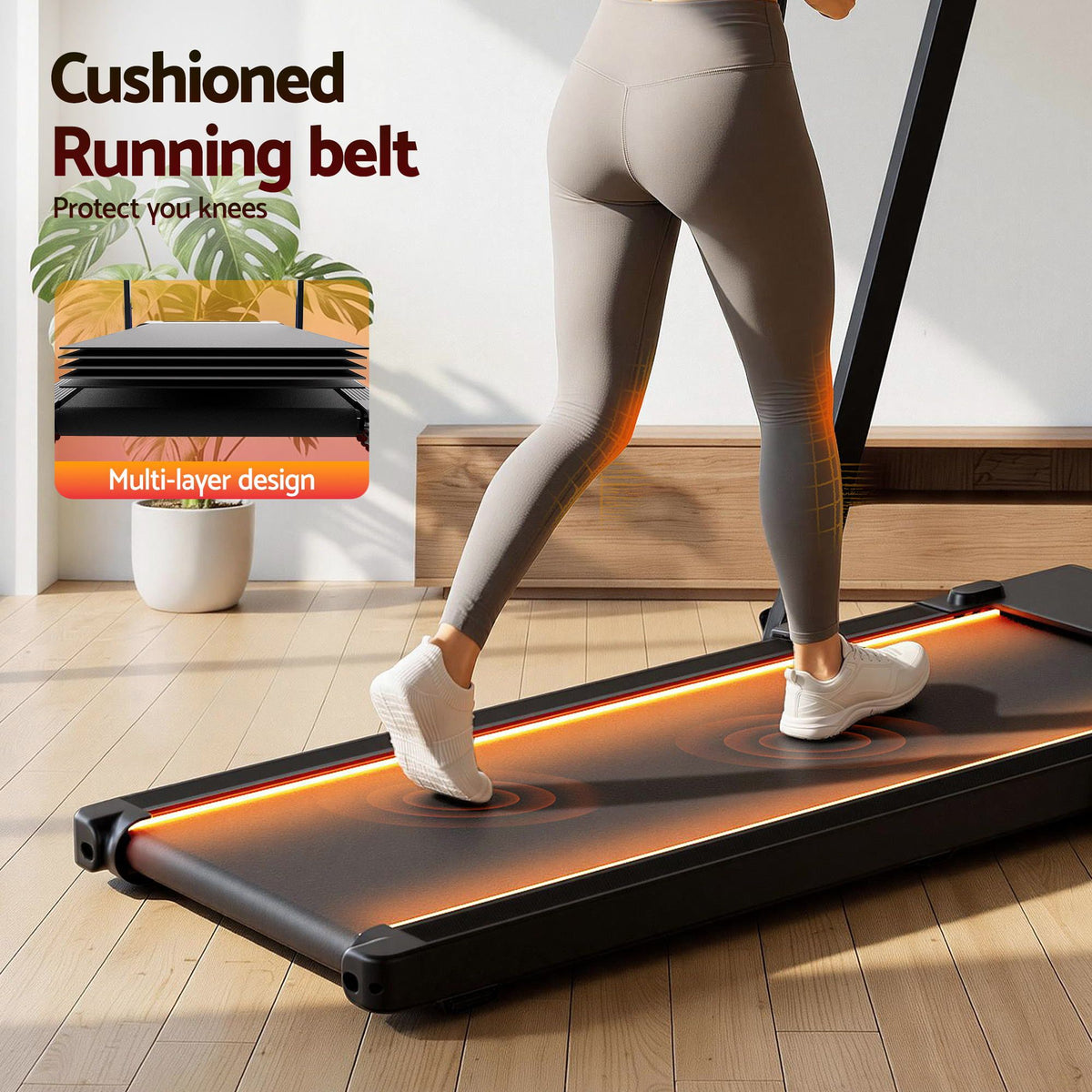 Everfit 3 in 1 Walking Pad Treadmill with LED Lights 40cm Belt Black