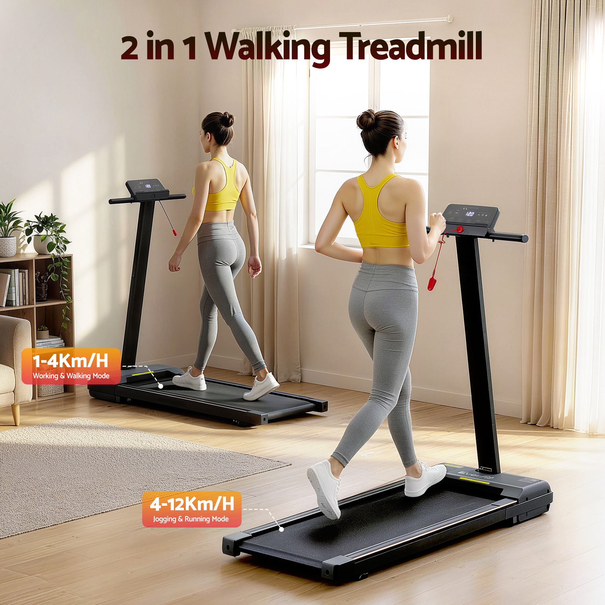 Everfit Walking Pad Treadmill 2 in 1 Foldable for Home Gym 40cm Wide Belt 12 Programs with App