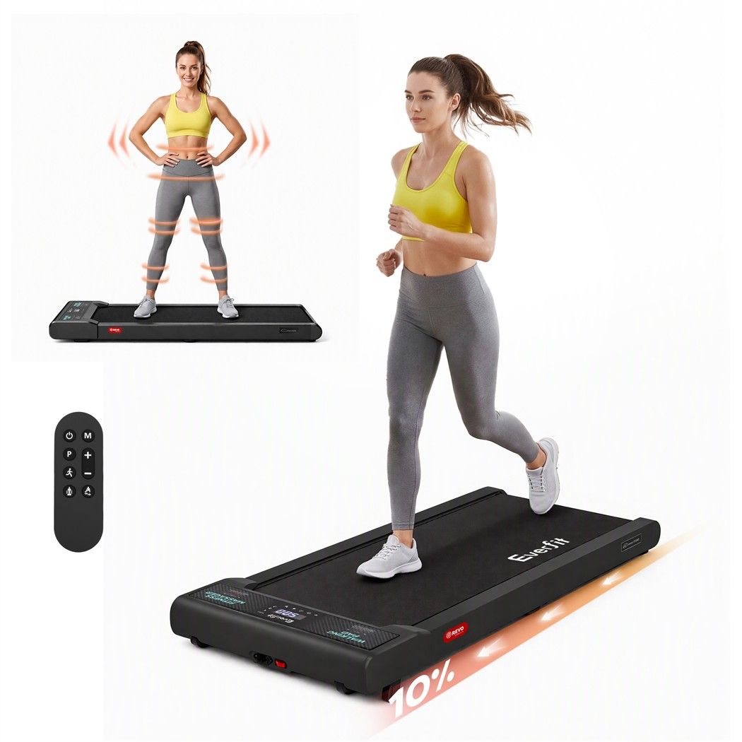 Everfit 5 in 1 Vibration Walking Pad Under Desk Treadmill 10% Incline 400mm Belt Home Gym Black