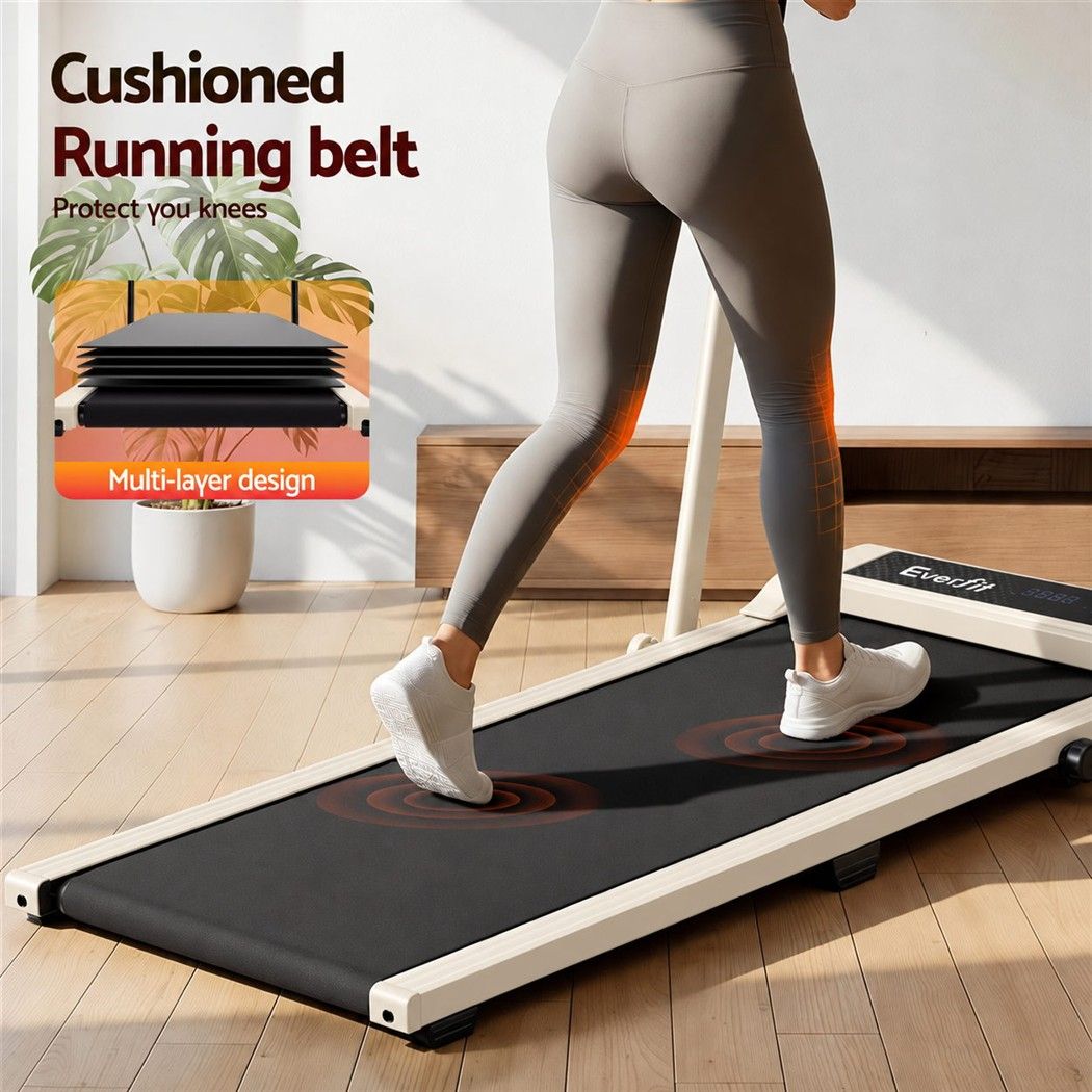 Everfit 3 in 1 Walking Pad Treadmill 12% Incline Foldable Under Desk Treadmills 40cm Belt Beige