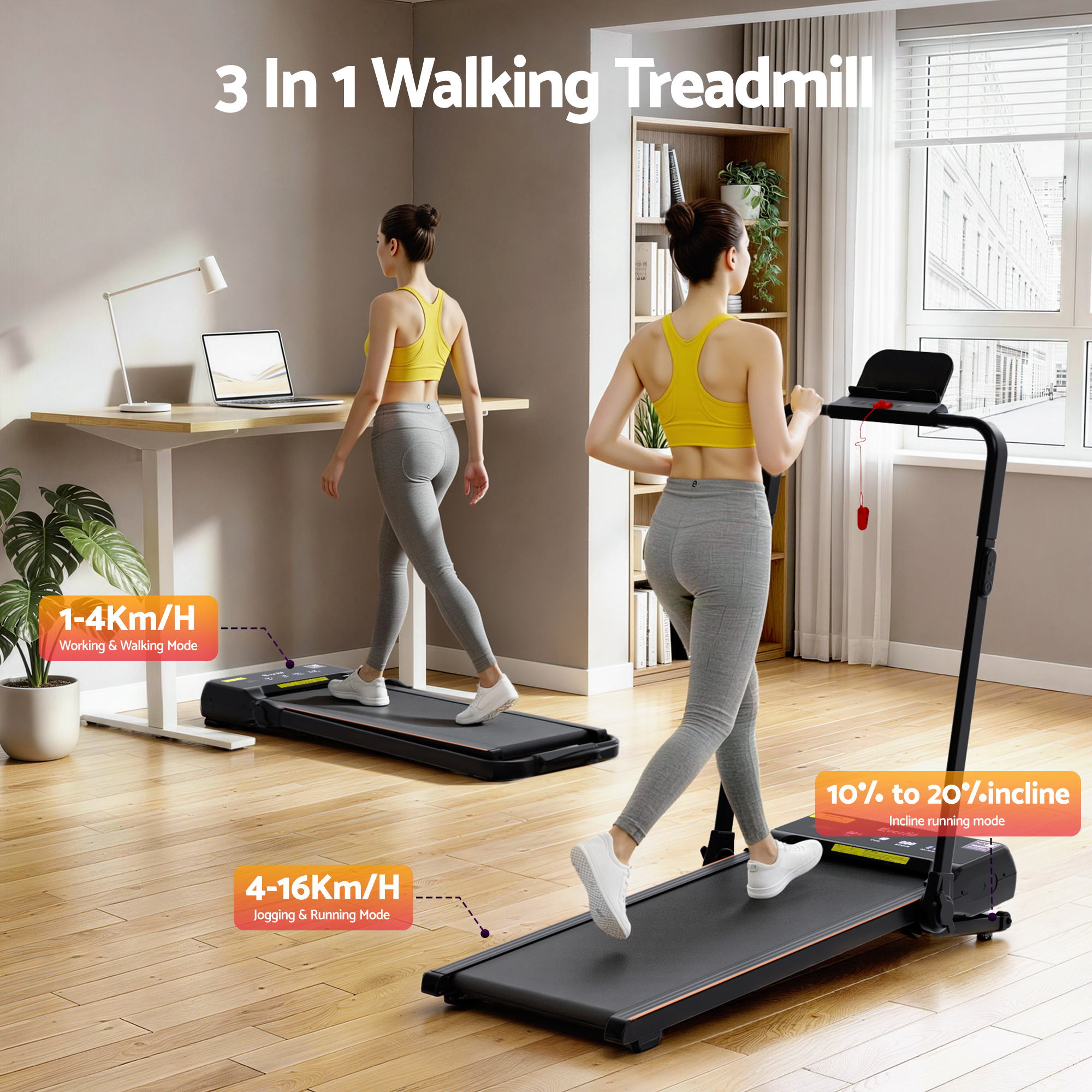 Everfit 3 in 1 Walking Pad Treadmill 20% Auto Incline Under Desk Foldable Treadmills for Home With 40cm Wide Belt