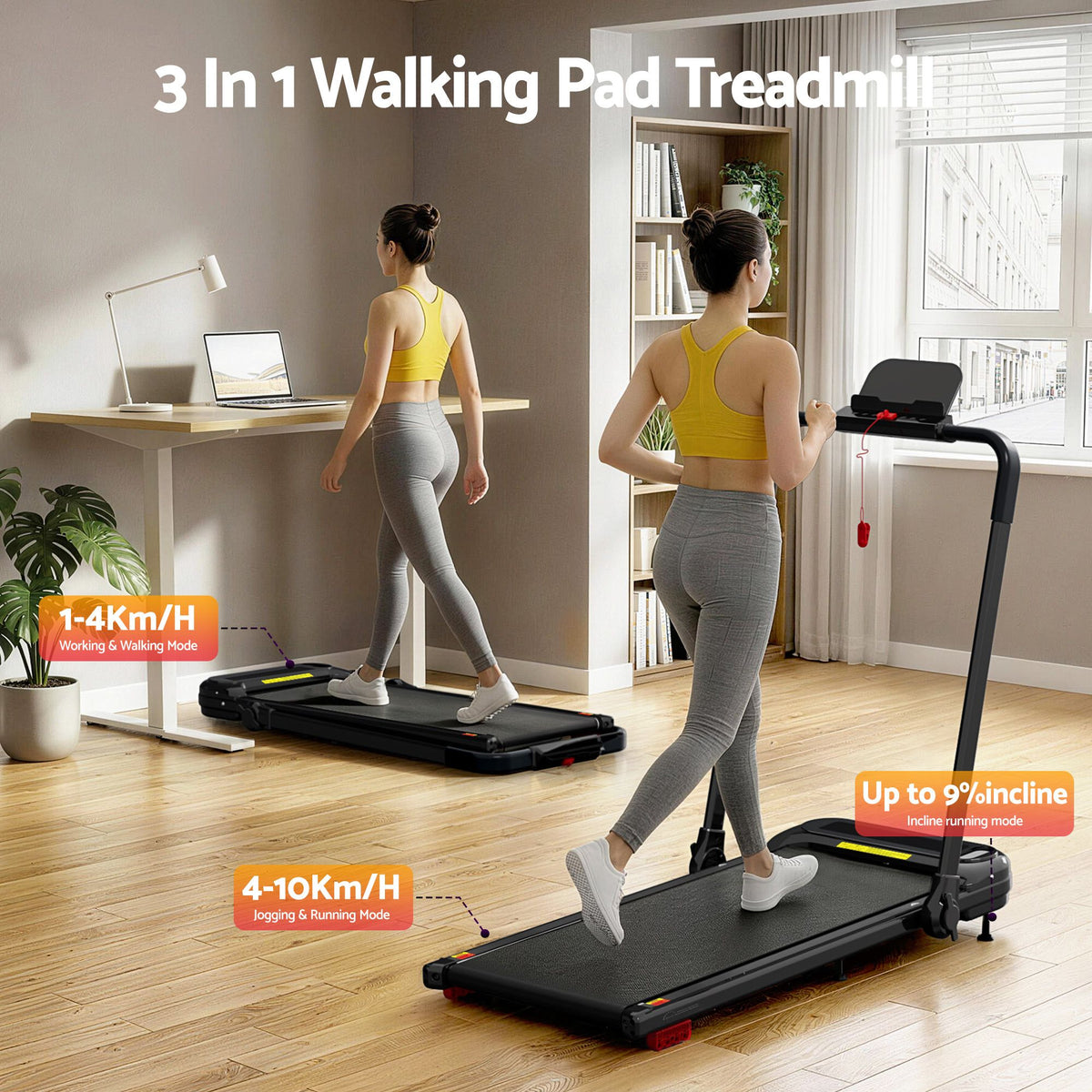 Everfit 3 in1 Foldable Walking Pad Treadmill with Incline Black