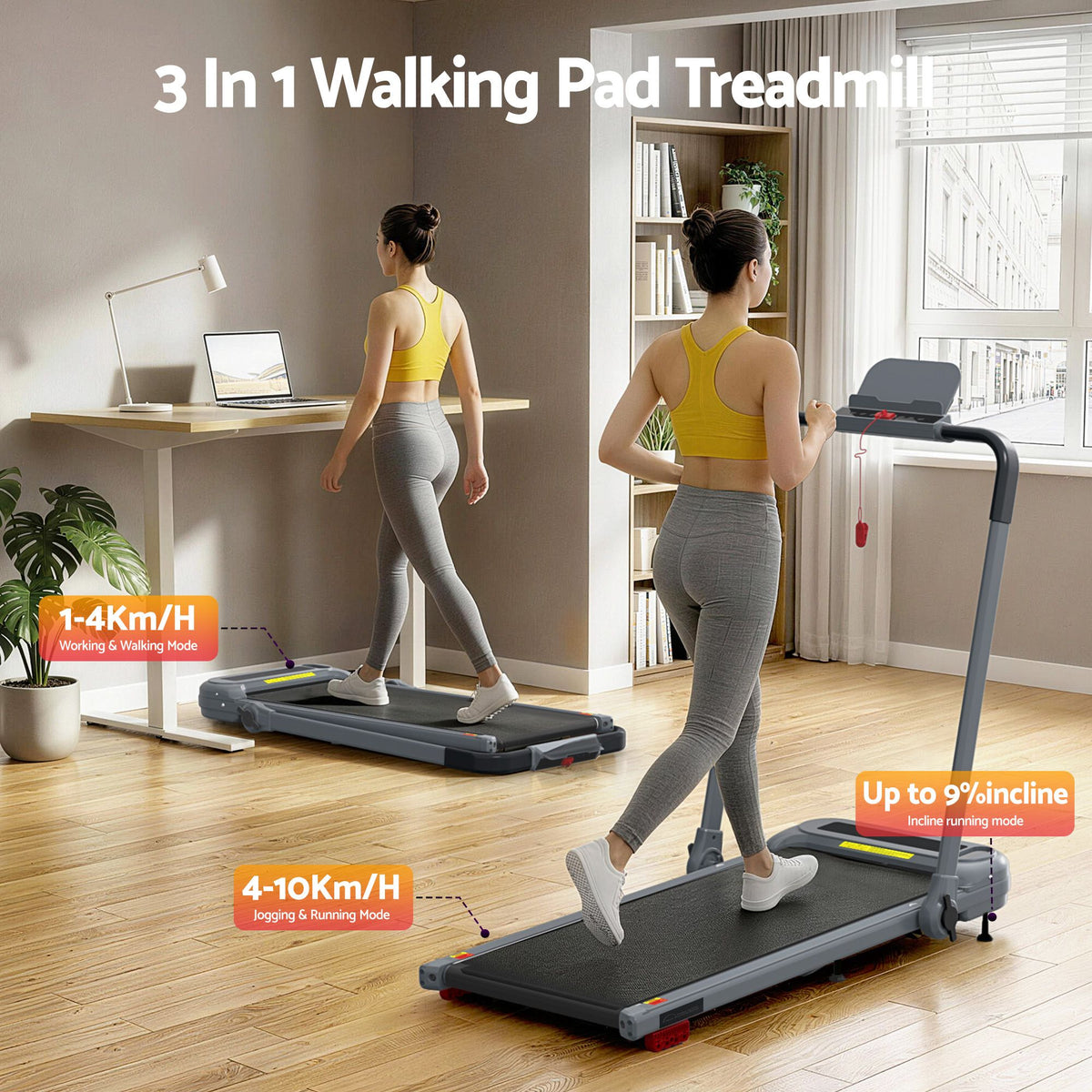 Everfit Electric Walking Pad Treadmill with Incline Foldable Grey