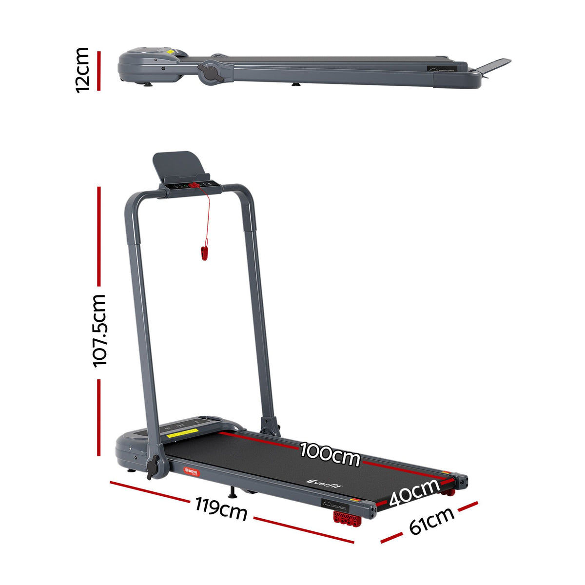 Everfit Electric Walking Pad Treadmill with Incline Foldable Grey