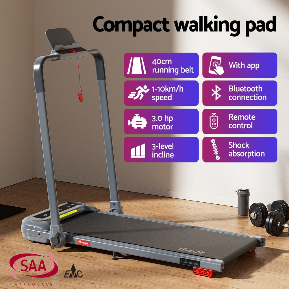 Everfit Electric Walking Pad Foldable Incline Treadmill Grey