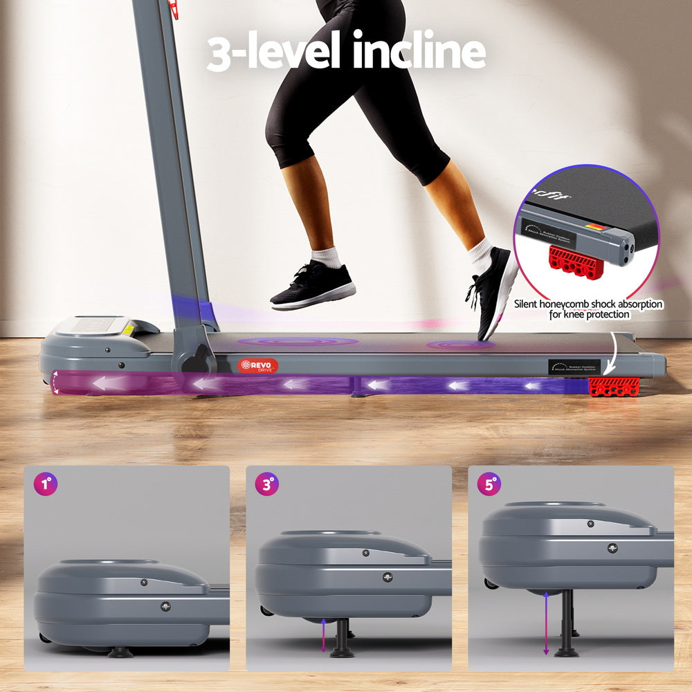 Everfit Electric Walking Pad Foldable Incline Treadmill Grey