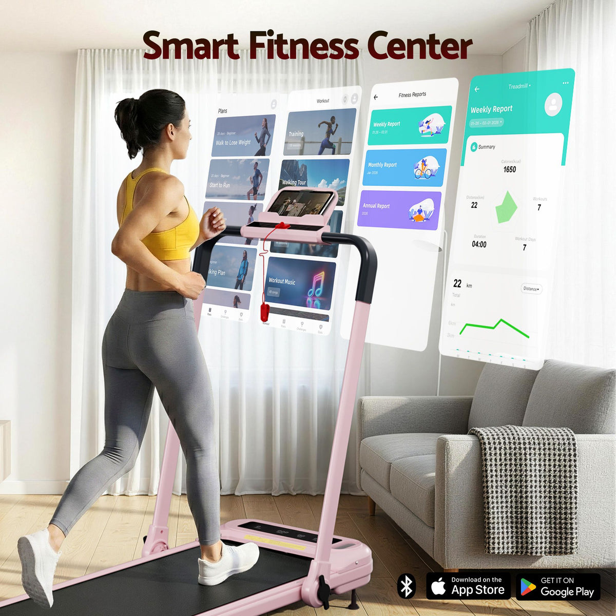 Everfit 3 in 1 Electric Treadmill Walking Pad with Incline Pink