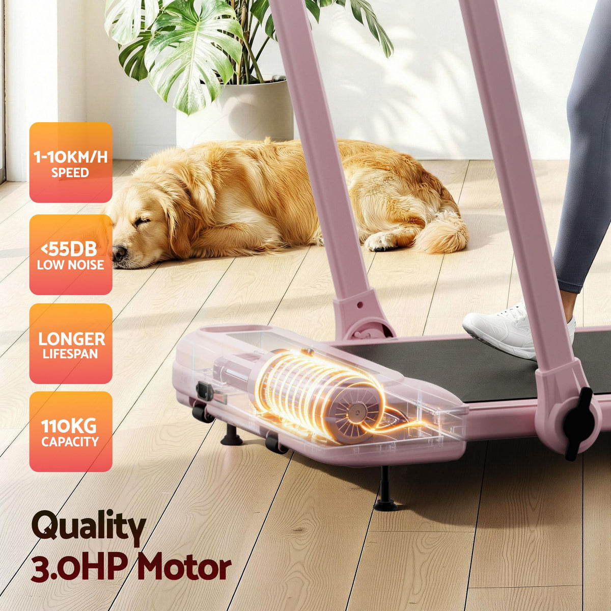 Everfit 3 in 1 Electric Treadmill Walking Pad with Incline Pink