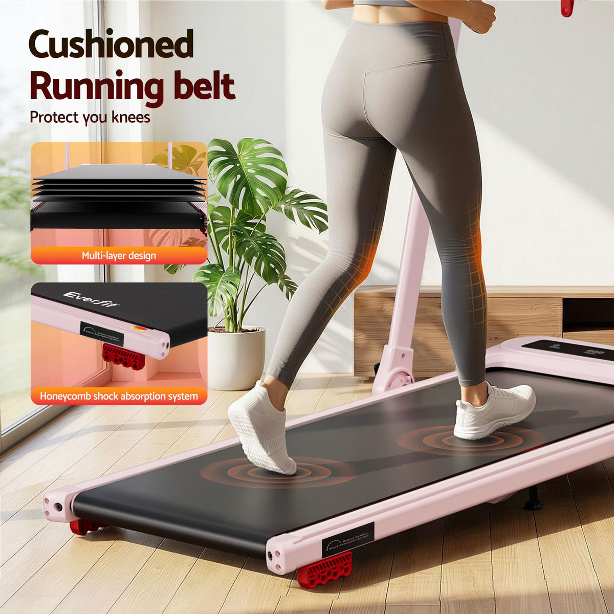 Everfit 3 in 1 Electric Treadmill Walking Pad with Incline Pink