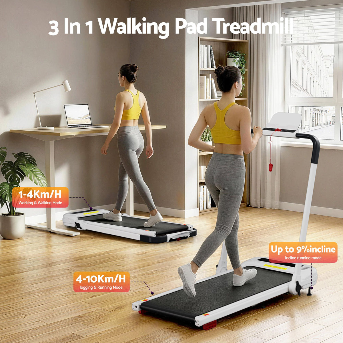 Everfit Electric Walking Pad Treadmill with Incline Foldable White