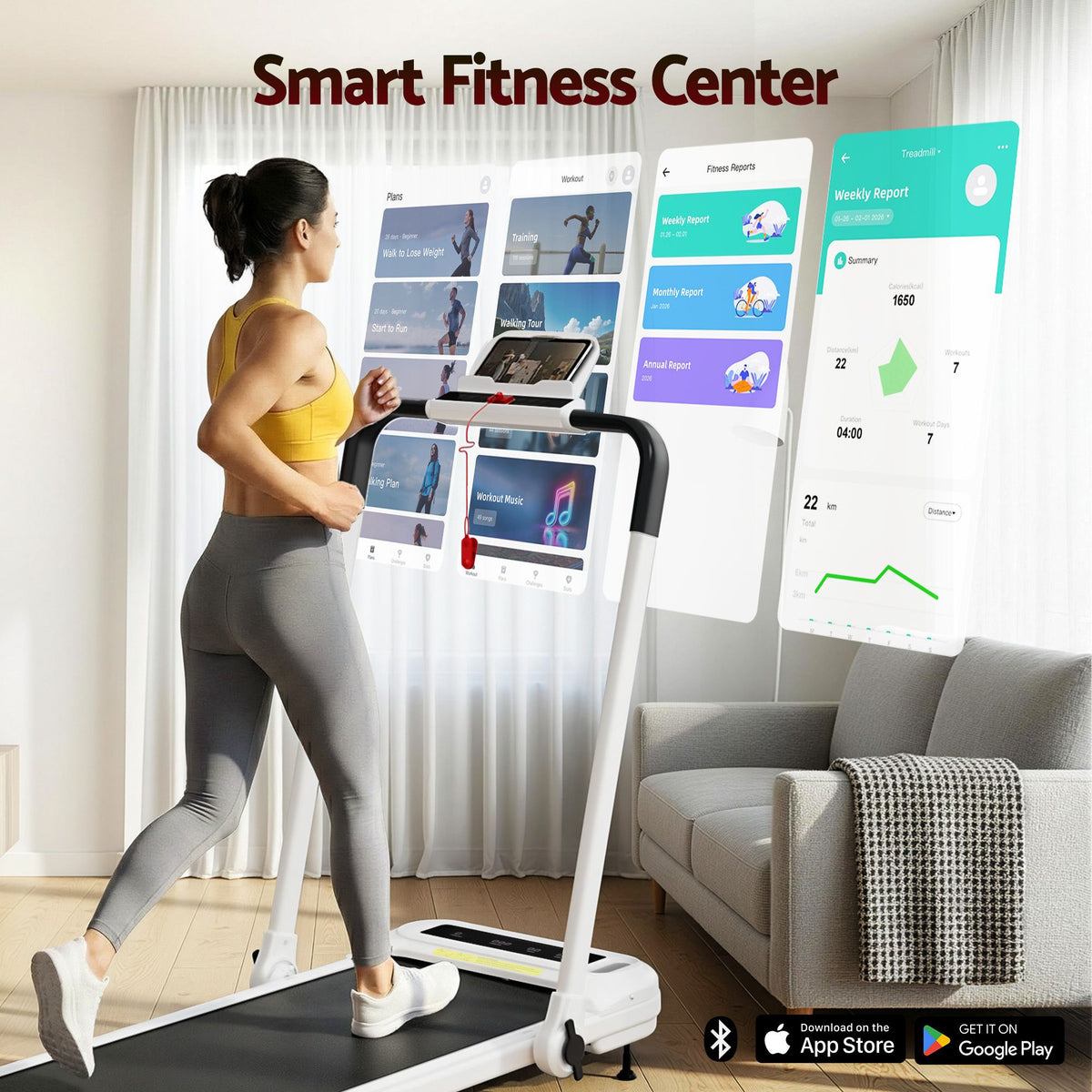 Everfit Electric Walking Pad Treadmill with Incline Foldable White