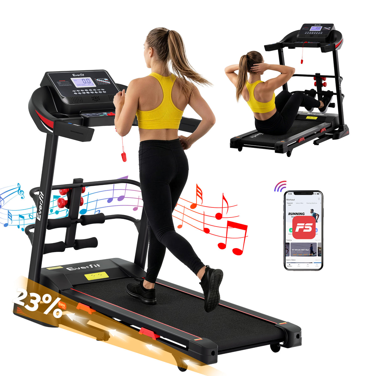 Everfit Electric Treadmill Home Gym with Sit Up Bar 450mm