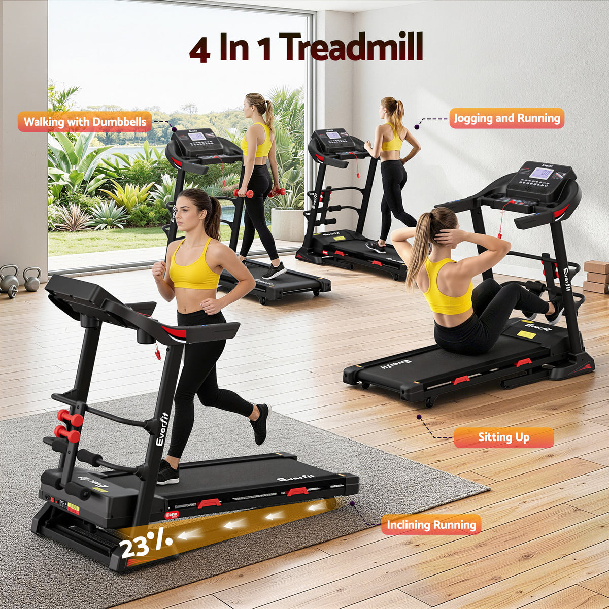 Everfit Electric Treadmill Home Gym with Sit Up Bar 450mm