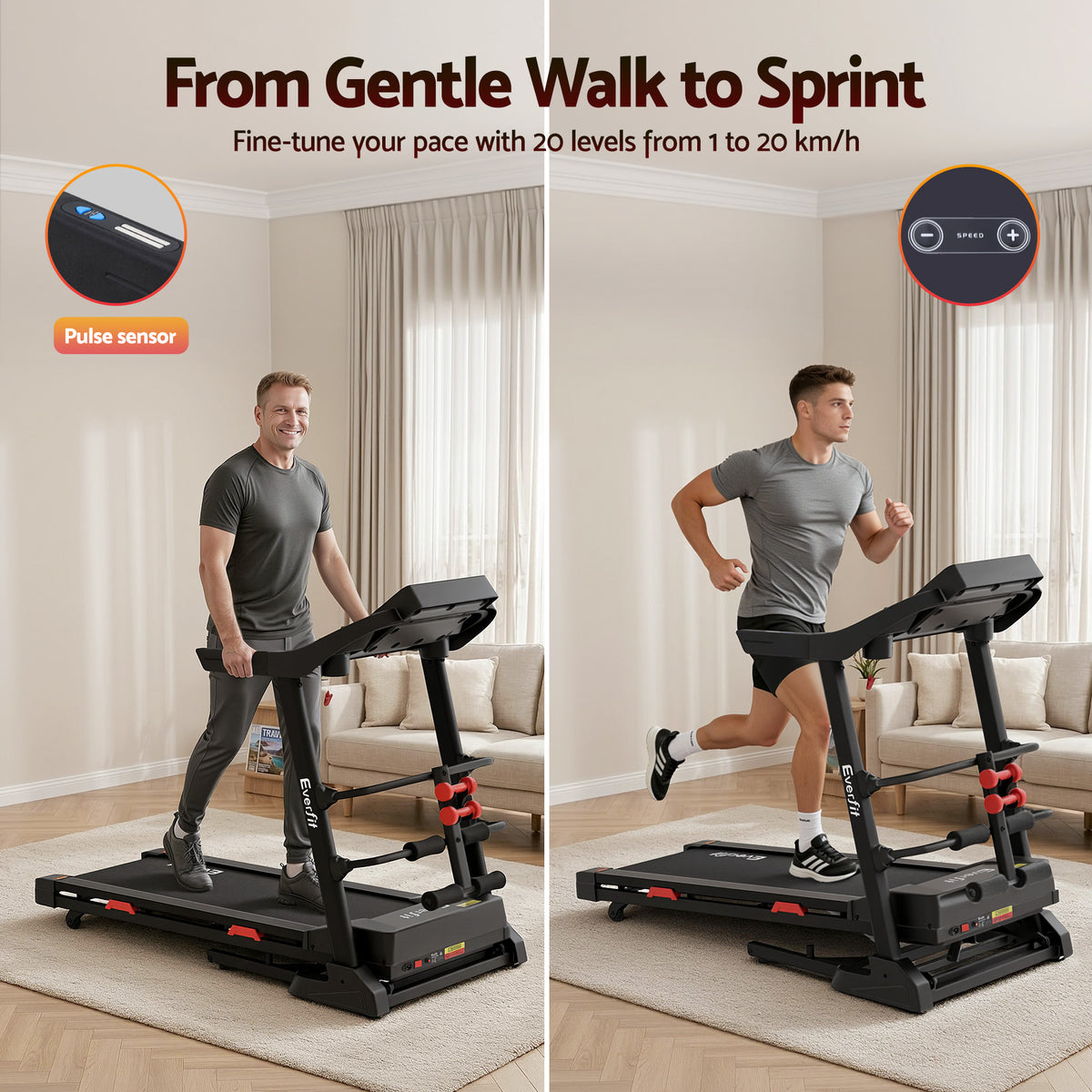 Everfit Electric Treadmill Home Gym with Sit Up Bar 450mm