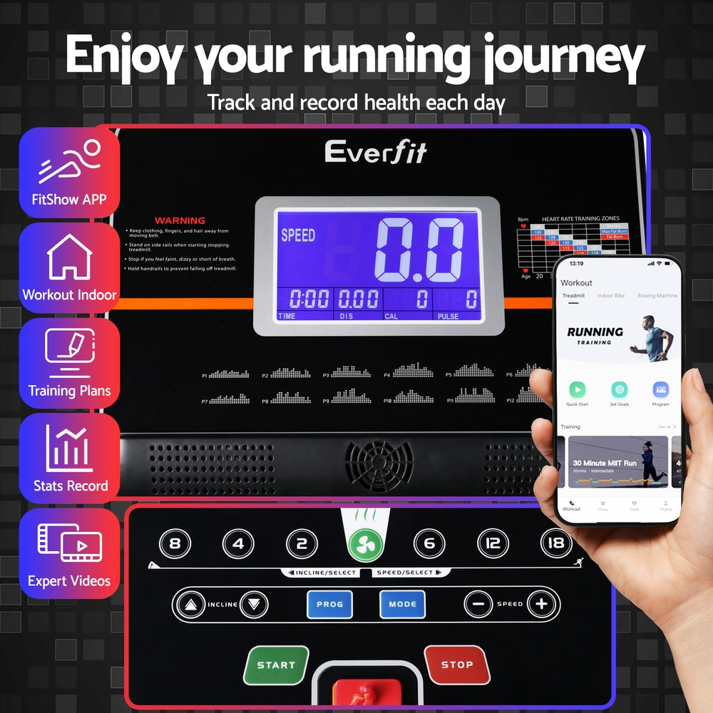 High-Performance Treadmill, Auto Incline, Heart Rate Monitor, Everfit