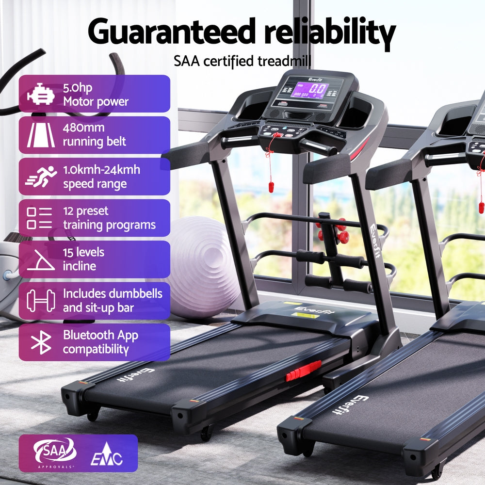 High-Performance Treadmill with Incline & Bluetooth - Everfit