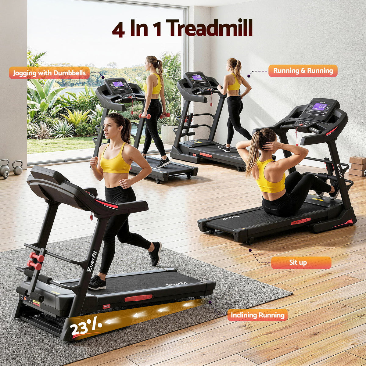 Everfit Electric Home Gym Treadmill with Sit Up Bar