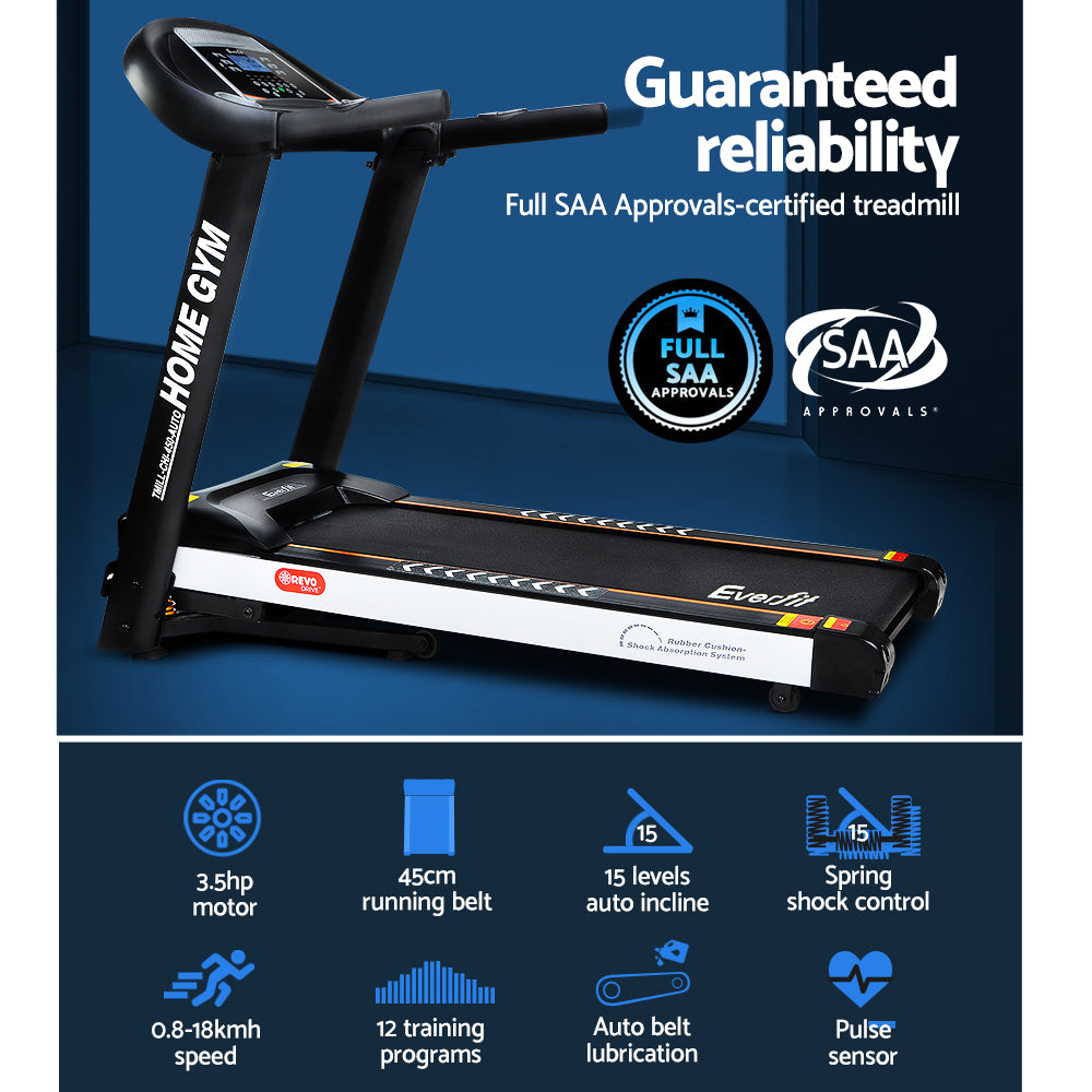 Everfit 450mm Treadmill Electric Auto Incline Home Gym Fitness Black & White