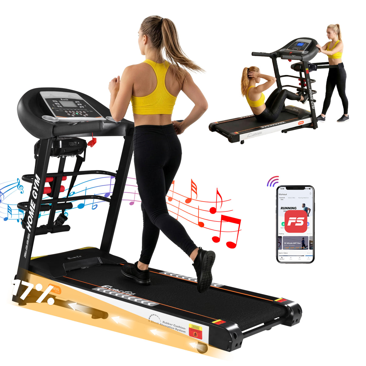 Everfit Electric Treadmill with Massager, 12 Programs