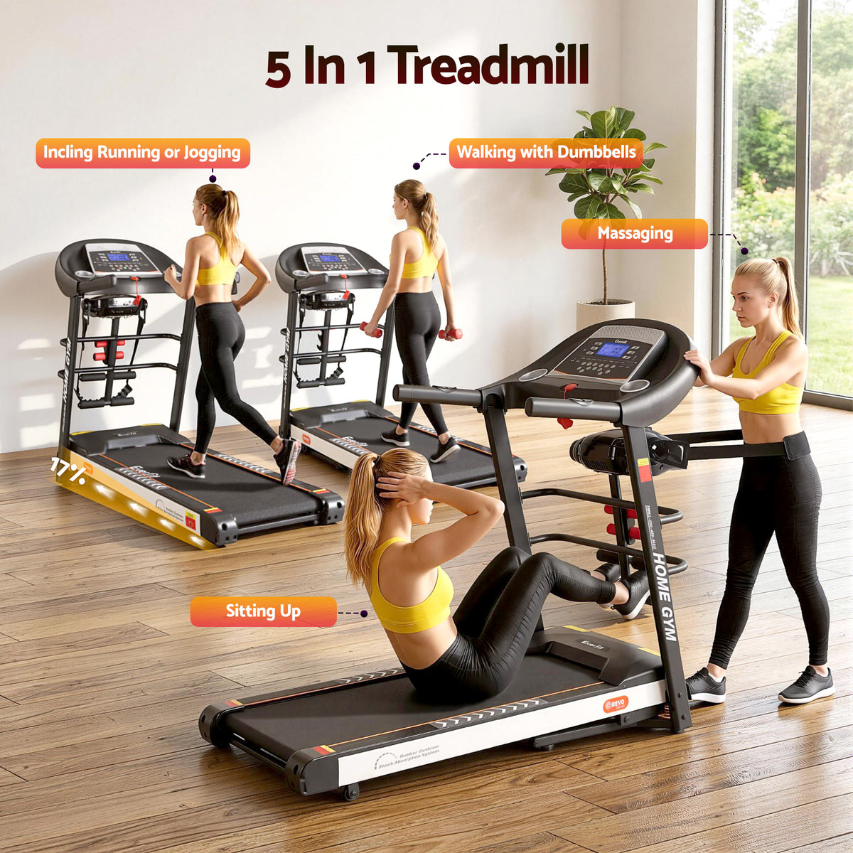 Everfit Electric Treadmill with Massager, 12 Programs