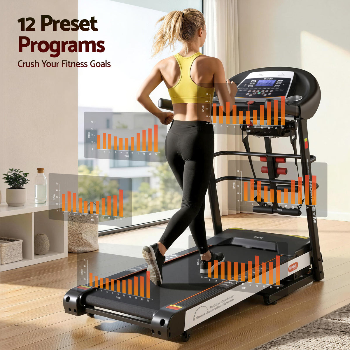 Everfit Electric Treadmill with Massager, 12 Programs