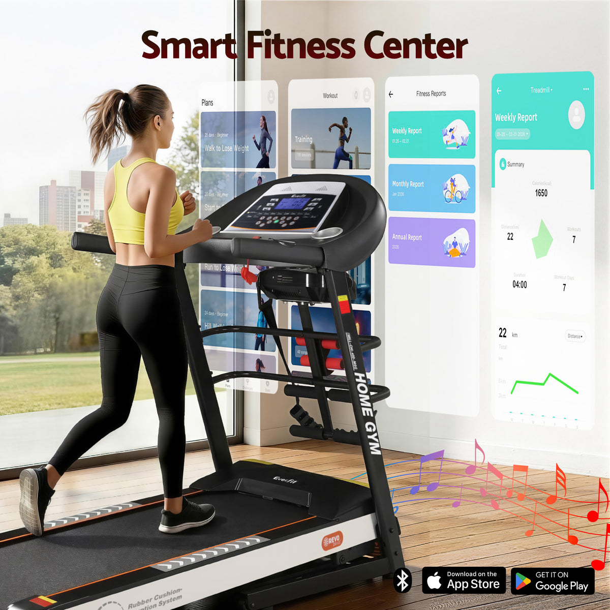 Everfit Electric Treadmill with Massager, 12 Programs