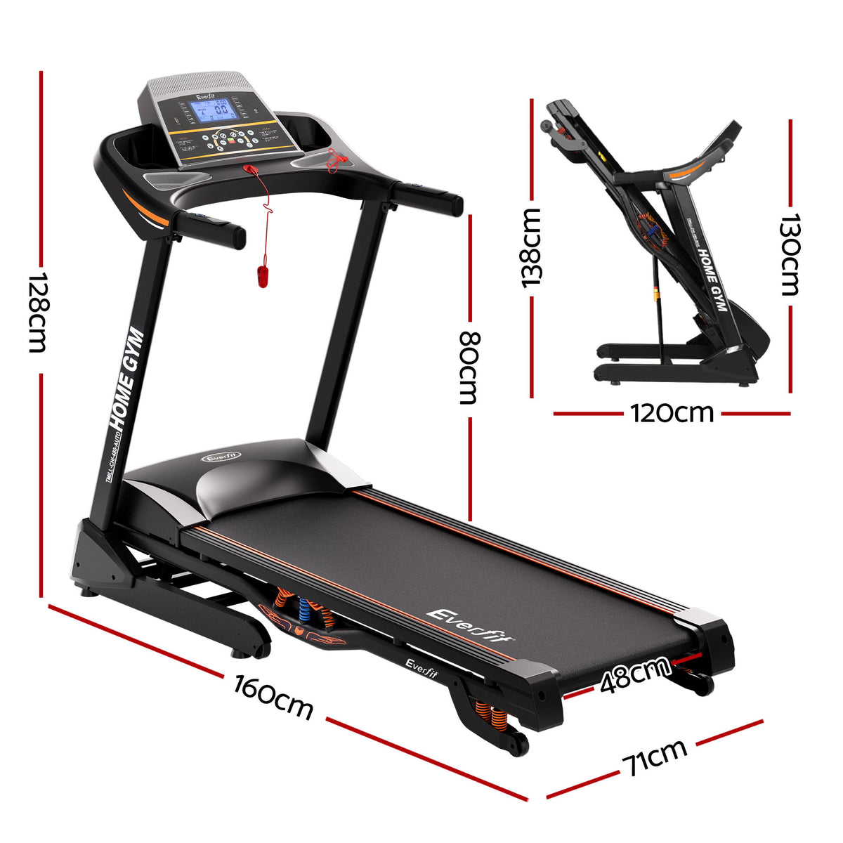 Everfit Treadmill Electric Auto Incline Home Gym Fitness 480mm