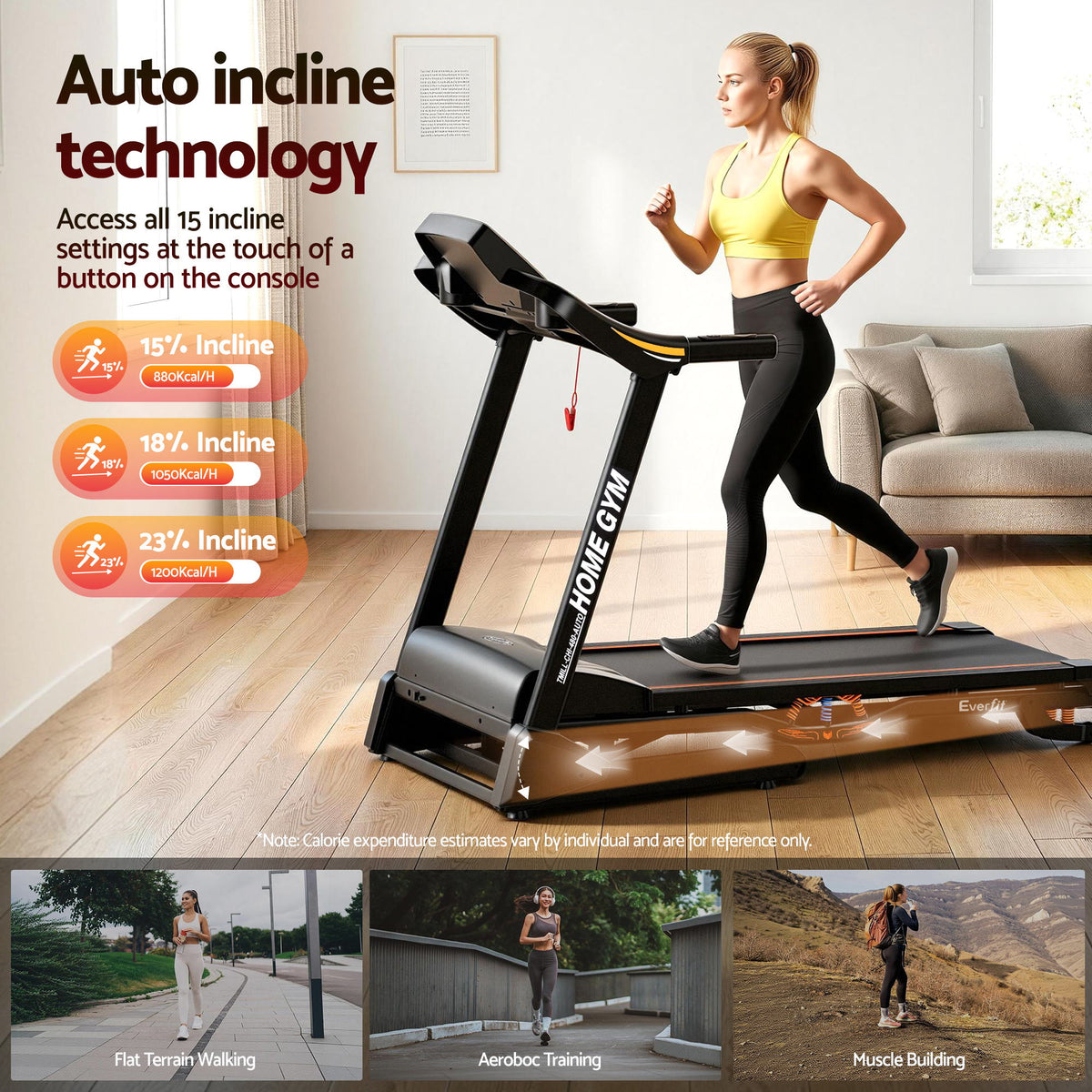 Everfit Treadmill Electric Auto Incline Home Gym Fitness 480mm