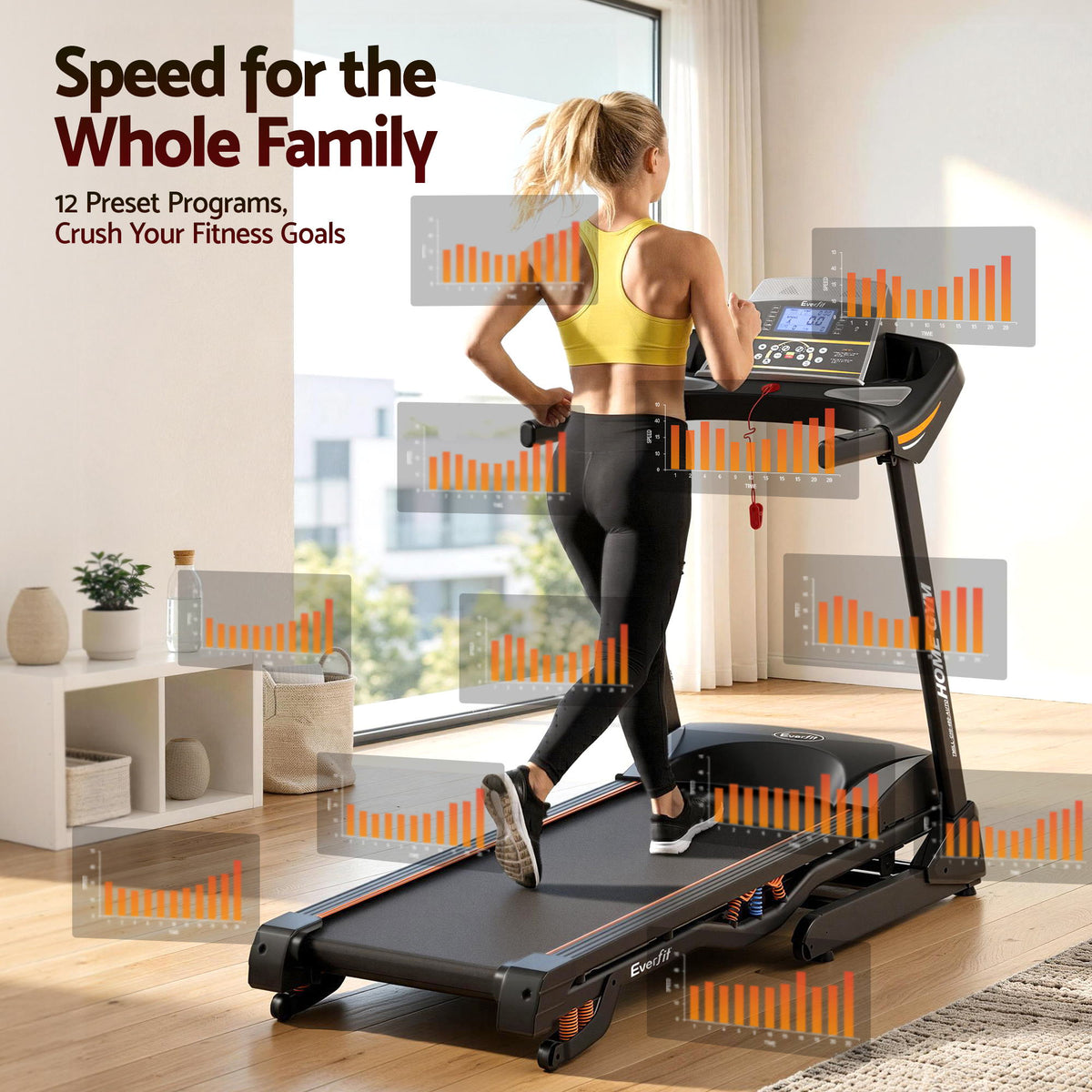 Everfit Treadmill Electric Auto Incline Home Gym Fitness 480mm