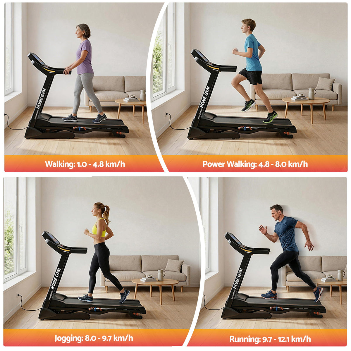 Everfit Treadmill Electric Auto Incline Home Gym Fitness 480mm