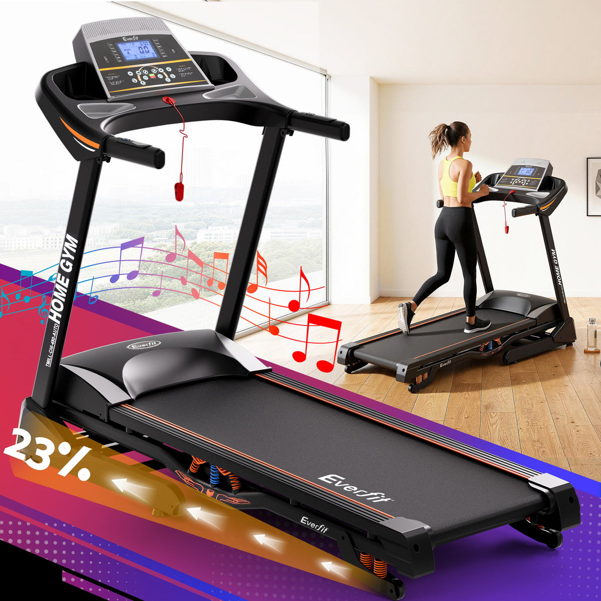 Everfit Treadmill Electric Auto Incline Home Gym Fitness 480mm